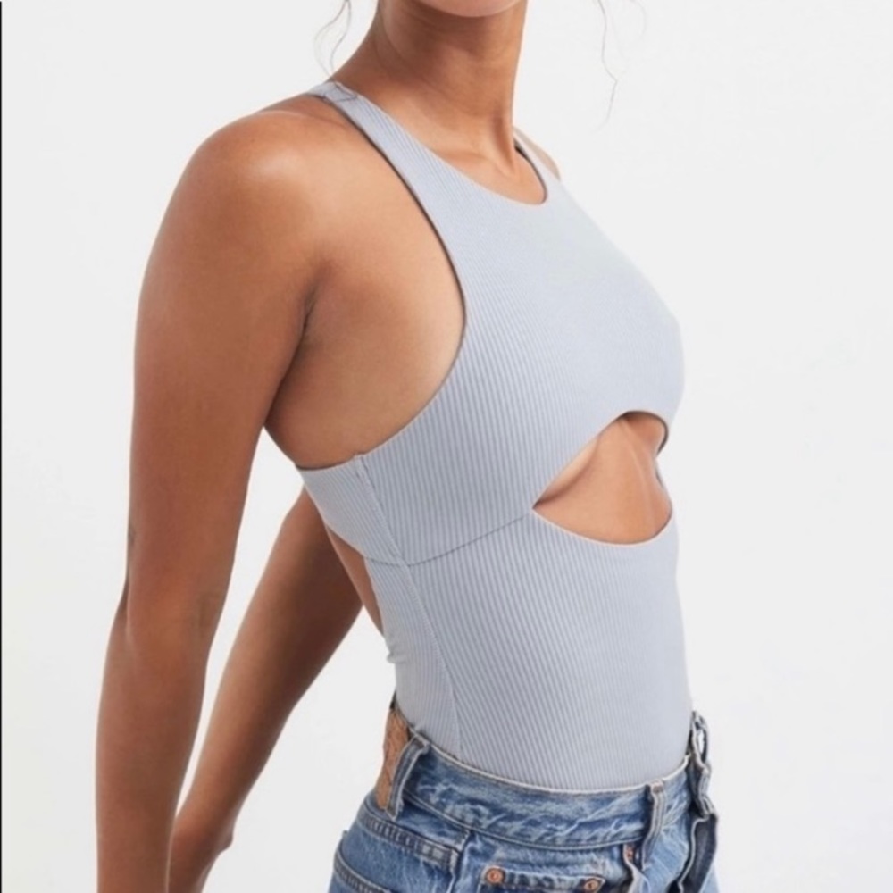Women's Gray Ribbed Cutout Bodysuit - Picture 3 of 8